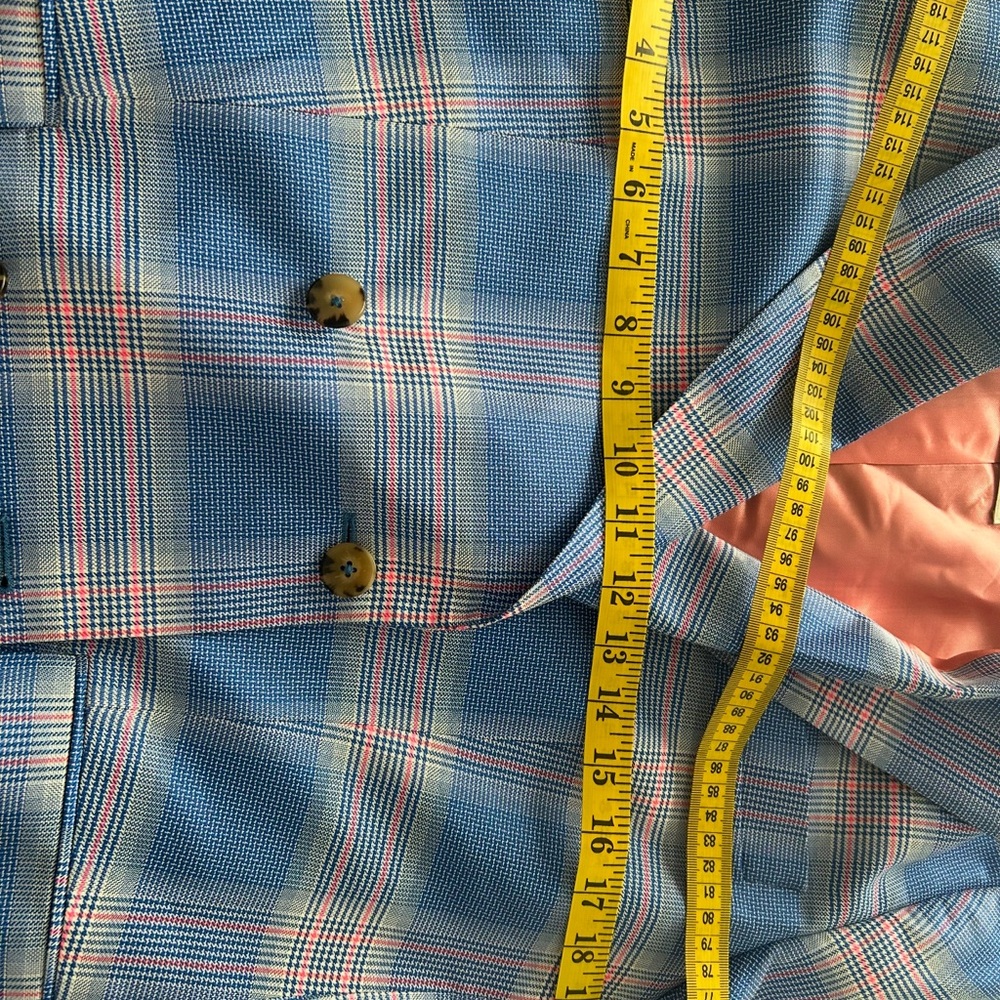 Essentiel Blue & Pink Plaid Double-Breasted Blazer - Picture 15 of 16